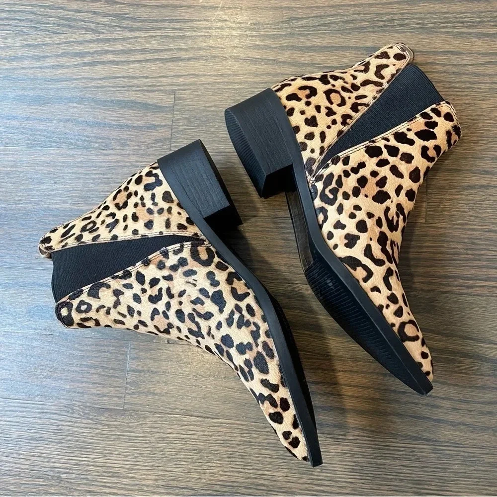 NEW Steve Madden Jerry Leopard Calf Hair Pointed Toe Ankle Booties 6 M